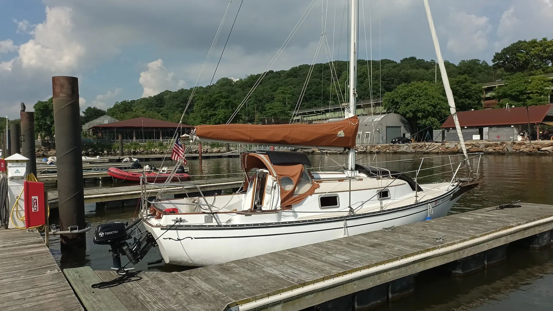 Docked at a marina during the adventure