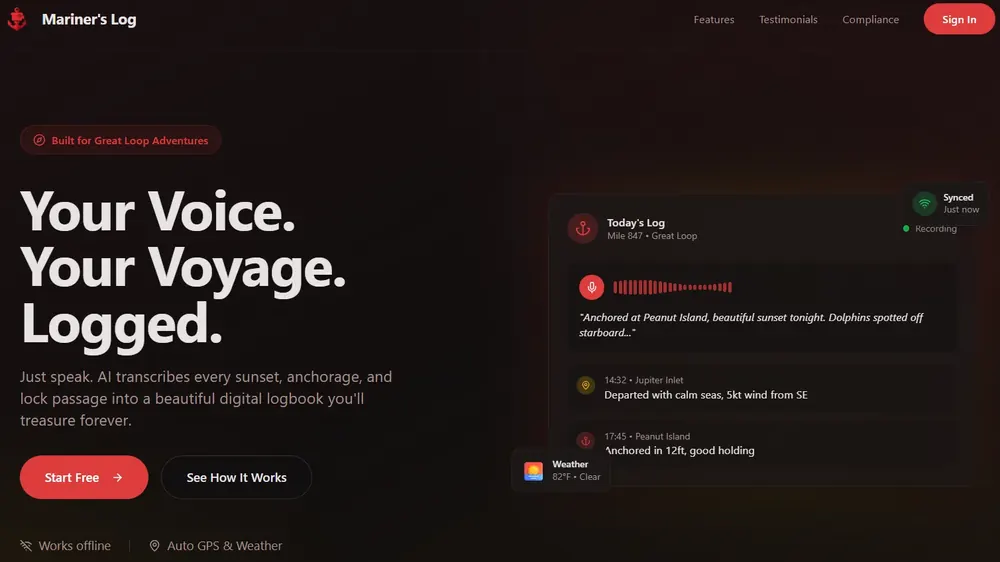 Mariner's Log website screenshot