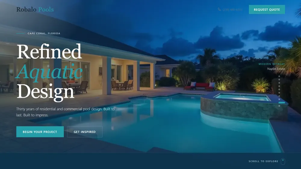 Robalo Pools website screenshot